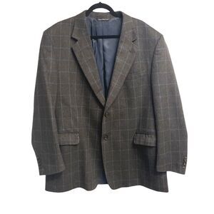 CAMBRIDGE Cashmere Button Front Blazer Jacket Sport Coat Brown Blue 48R